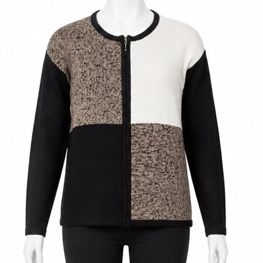 NWT Dressbarn Colorblock Knit Cardigan M Zip Front Quiet Luxury Office Career